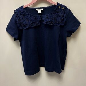J. Crew Navy Kids Tee with Lace Collar